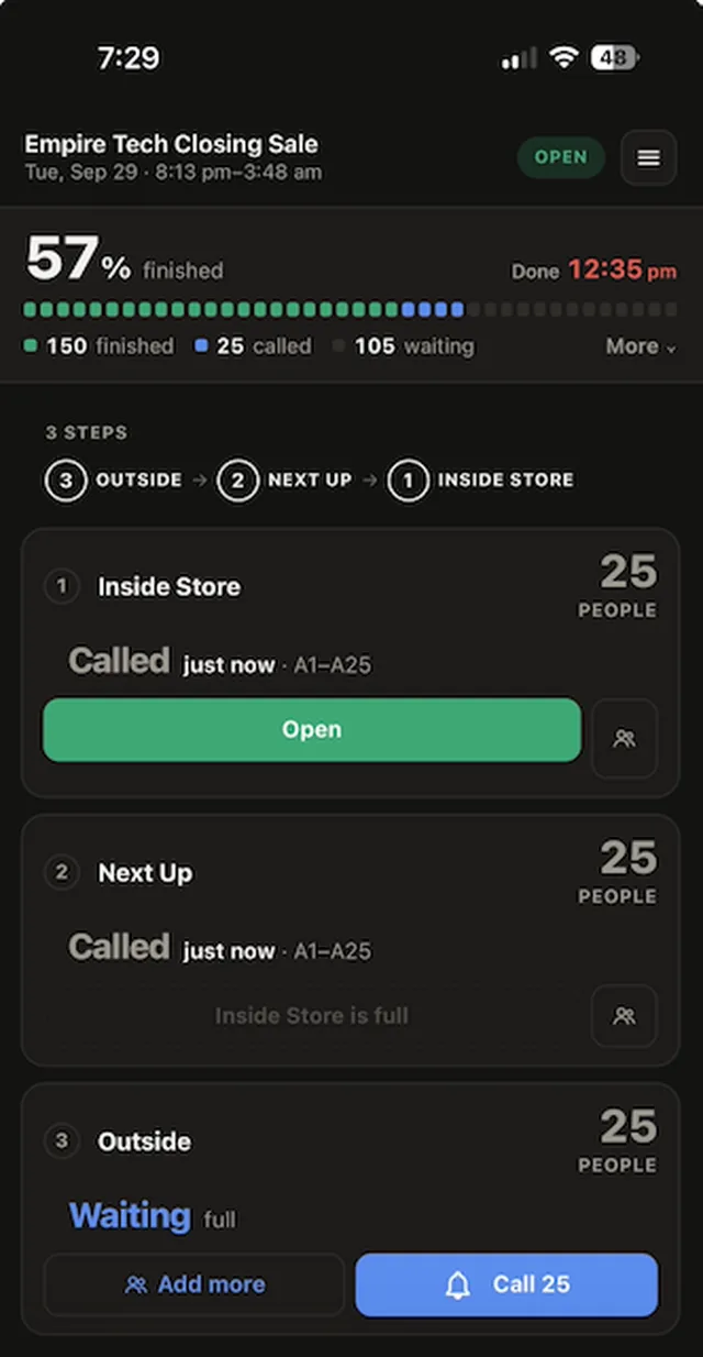 The board with all three steps loaded and Open the only live button