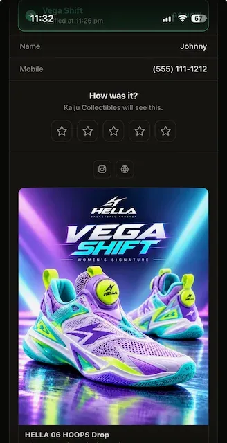The bottom of a pass showing Vega Shift artwork