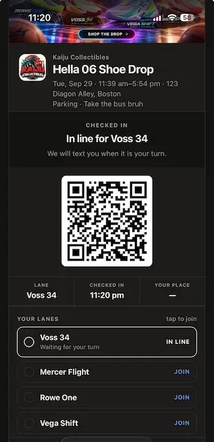 A pass showing Voss 34 in line and three other shoes offering Join