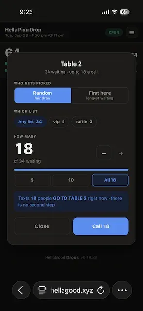 The Add sheet showing Random or First here, list filters, and All 18 selected