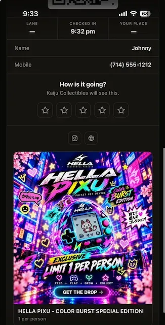 The bottom of a pass showing the Pixu ad card reading limit 1 per person