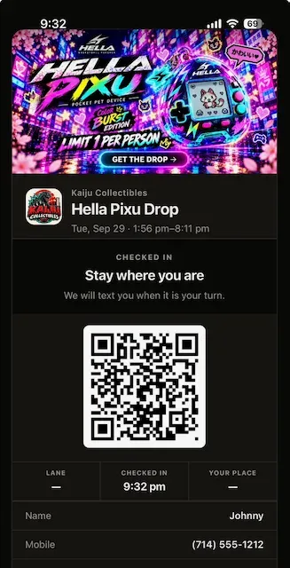 A guest pass reading Checked in, Stay where you are, with a QR code